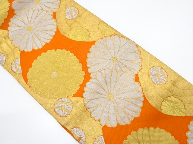 JAPANESE KIMONO / ANTIQUE FUKURO OBI / SILK / WOVEN KIKU